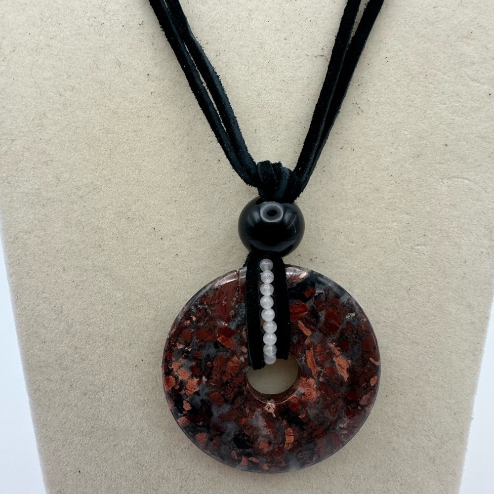 Mexican Crazy Lace Agate Donut Pendant on Genuine Leather